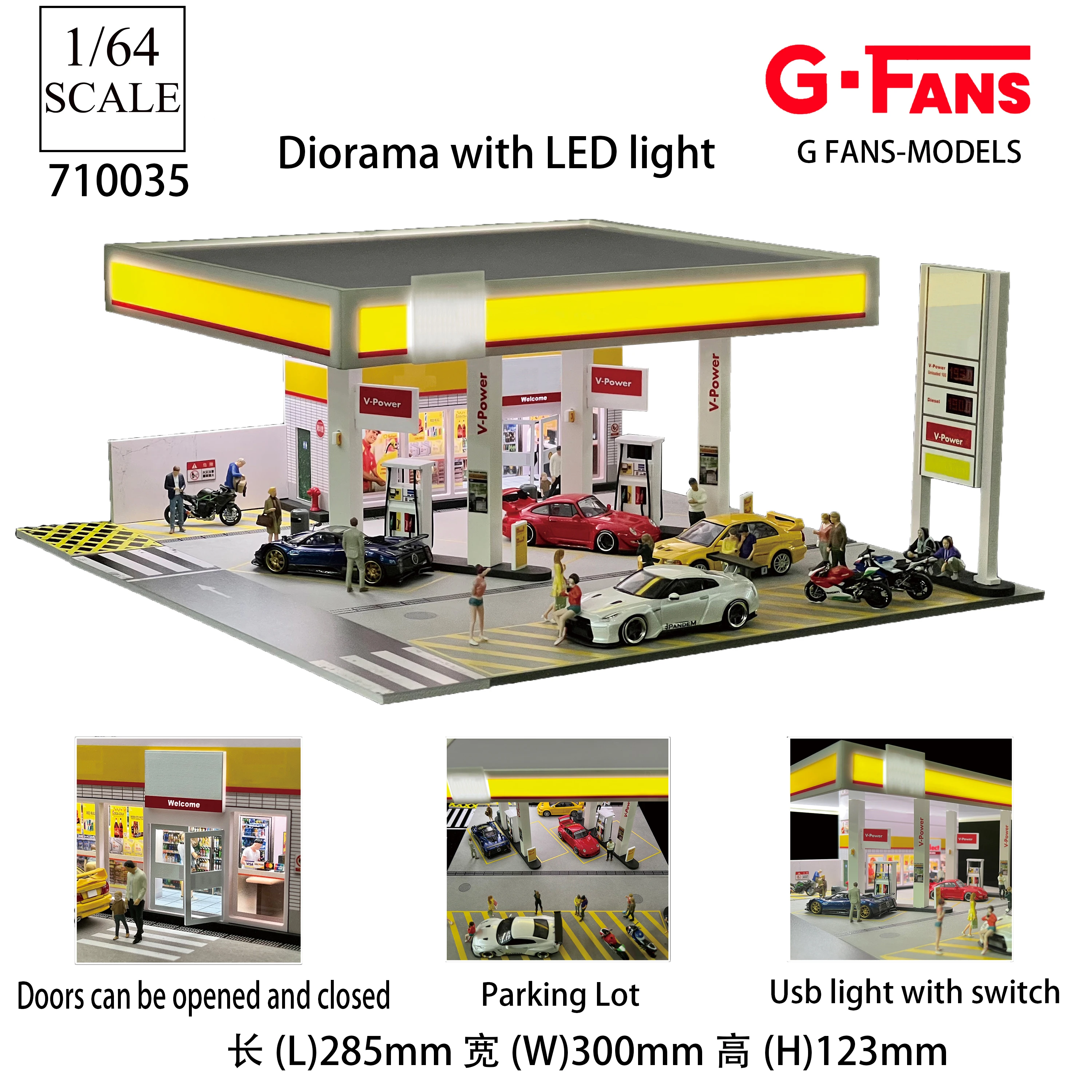 G Fans 1:64 Scale Car Garage Diorama Model With LED Lights Scene Repair House Simulation Parking Lot Car Model Sets With City