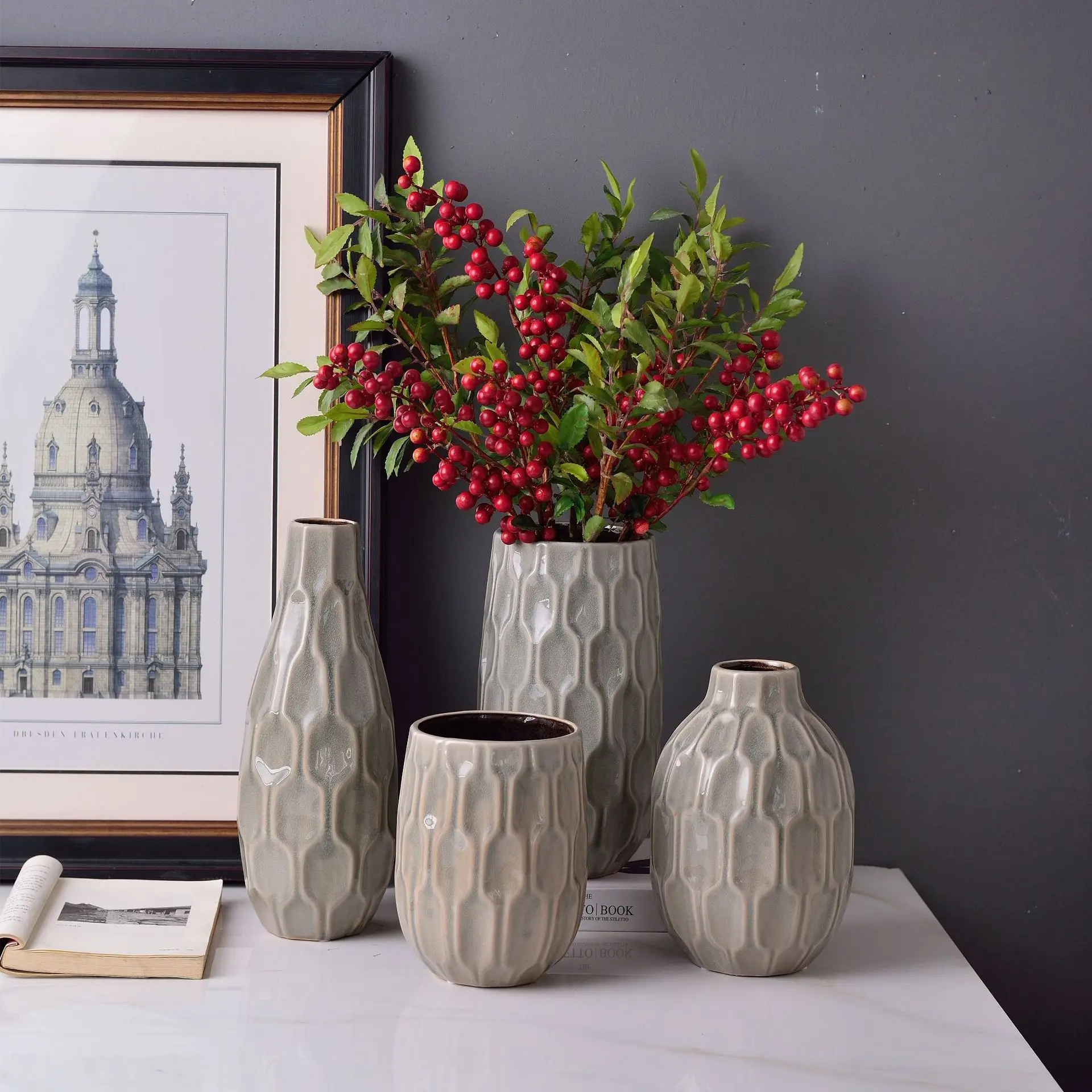 Vintage Blue Ceramic Vase with Distressed Finish for Home Decor and Display