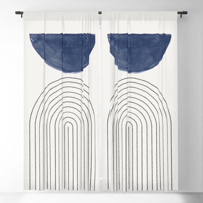 

Blue Half Moon Arch Blackout Curtains 3D Print Window Curtains For Bedroom Living Room Decor Window Treatments