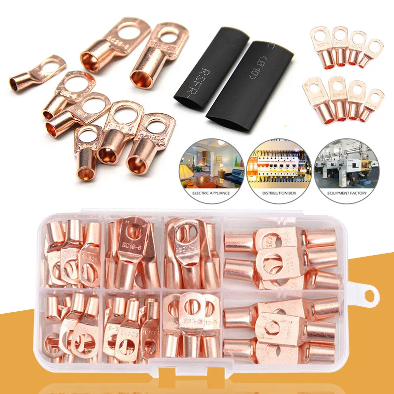 

140pcs Automotive Copper Ring Lug Terminal Heat Shrink Tube Battery Cable Connector 2022sc Series Bare Cold Pressed Terminal