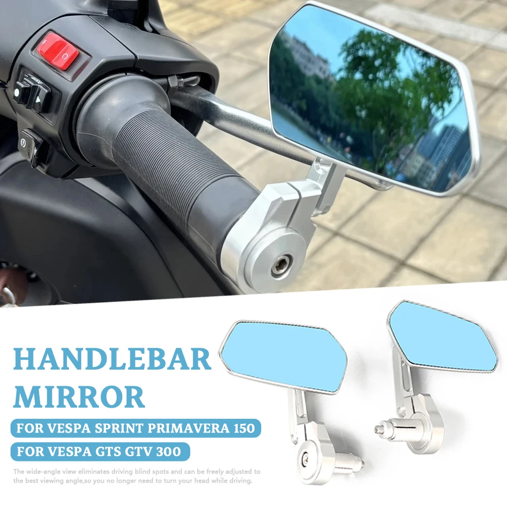 

Зеркала заднего вида для мотоциклов Vespa Sprint Primavera 150 GTV GTS 300, регулируемые, синие линзы, CNC-обработка.