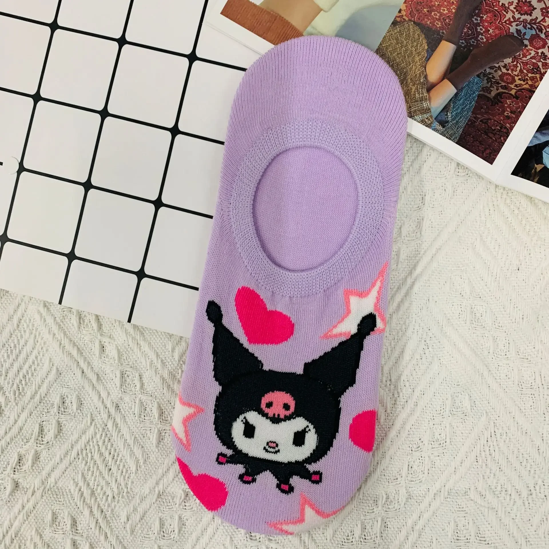 Sanrio Kawaii Mymelody Hello Kitty Kuromi аниме мультфильм невидимые носки Симпатичные Короткие женские носки для девочек хлопковые носки