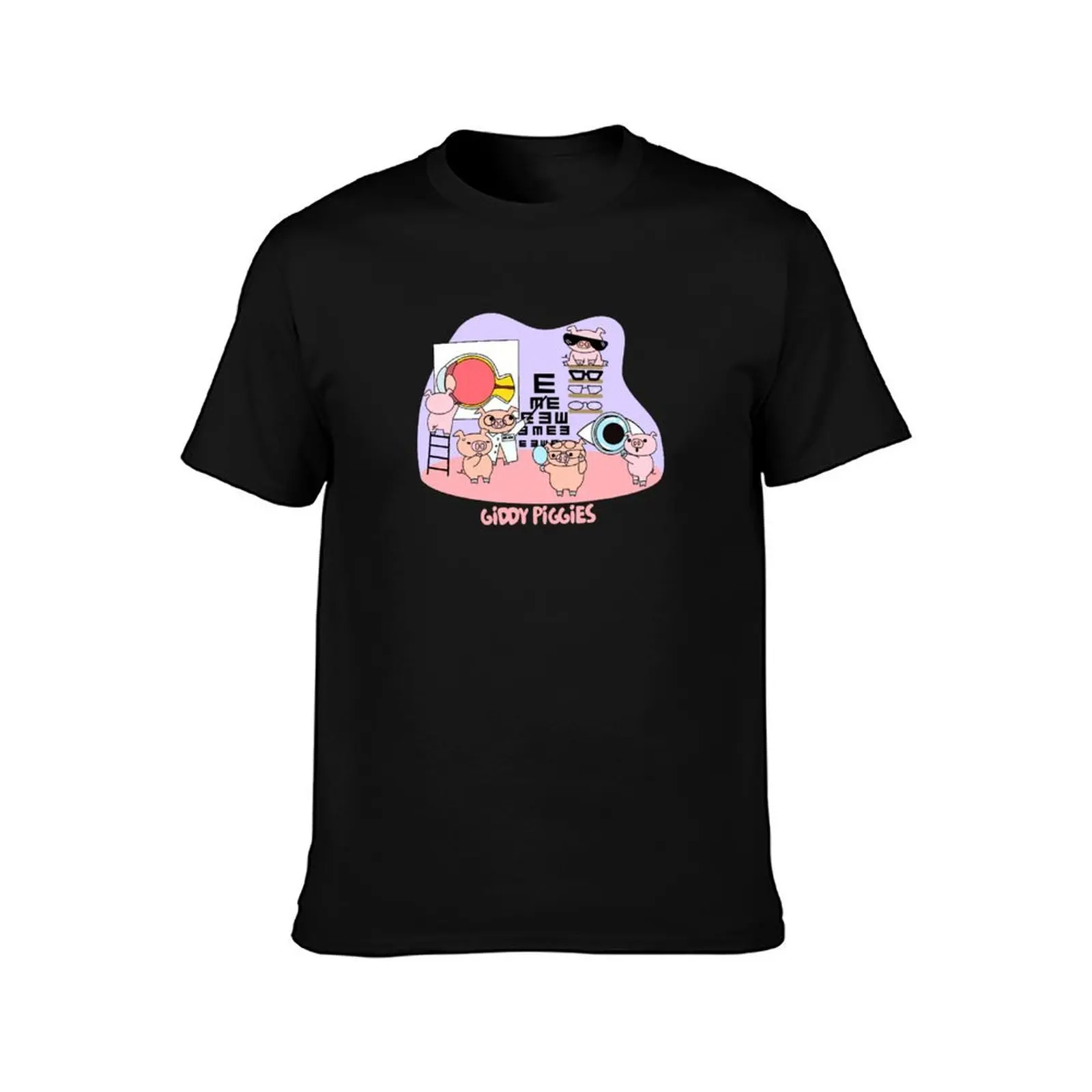 Giddy Piggies Eye Exam T-Shirt Summer Casual Cotton Tee Oversized Streetwear Tops Vintage Graphic Print Unisex Men Women