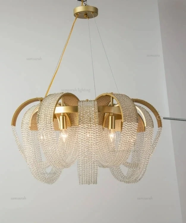 Luxury Tassel Crystal Chandelier for Living Room Restaurant Dinning Room Bedroom Hotel Decor Lustre Golden/chrome Design Lamp