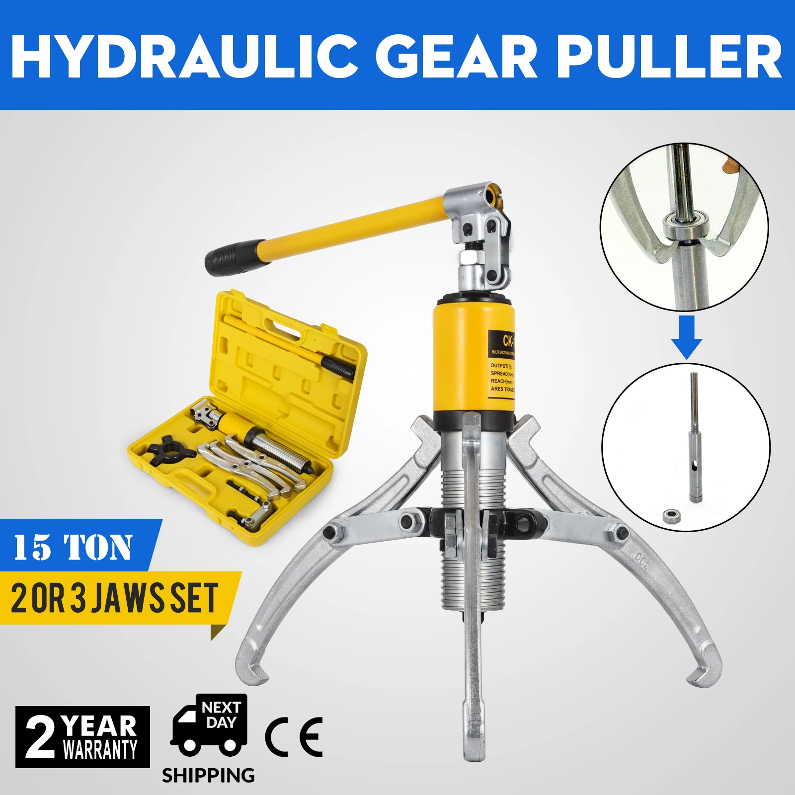 VEVOR 15 Ton Hydraulic Gear Puller Adjustable 3 Jaws Wheel Bearing Pulling Separator Wheel Bearing Hub Removal Tool with Cas