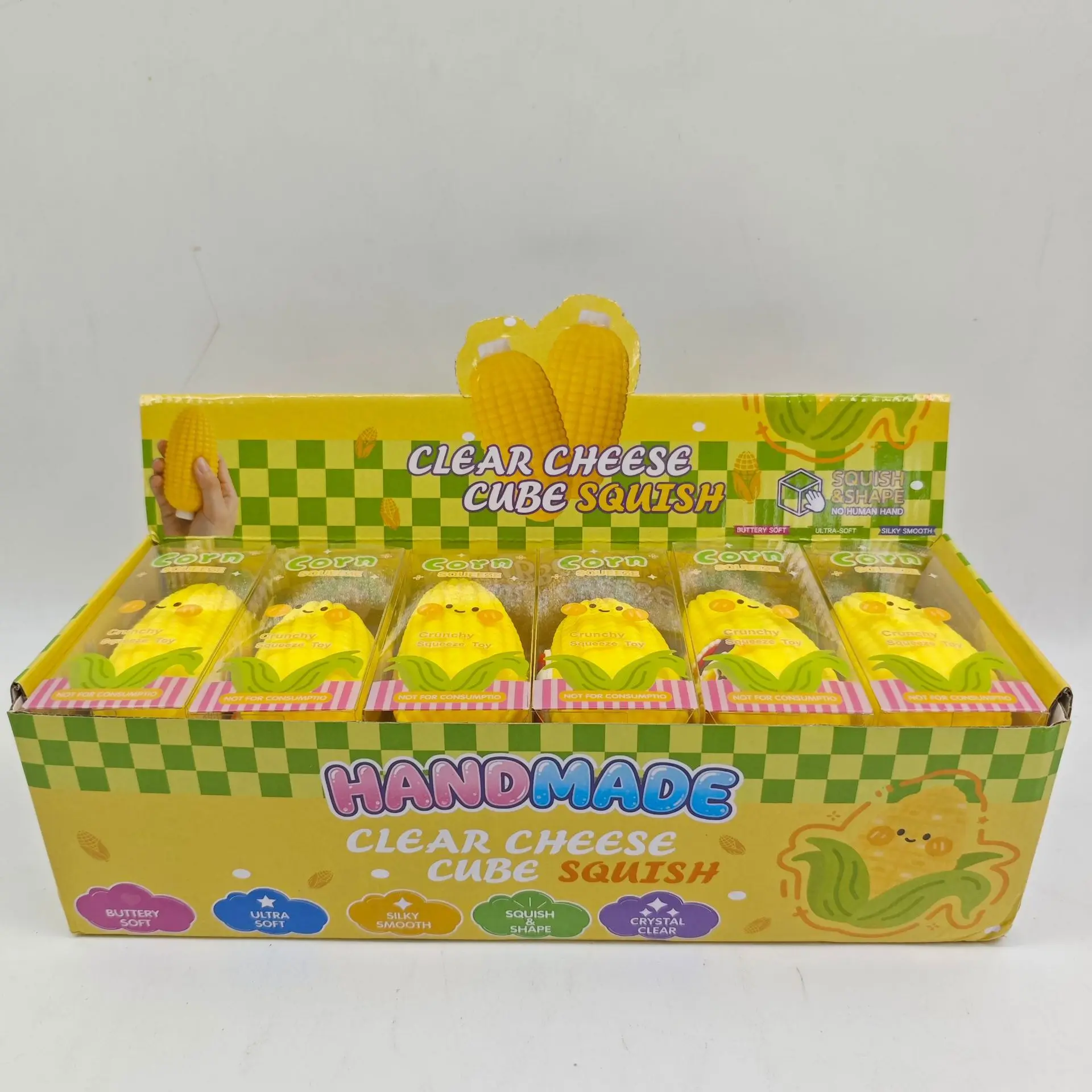 1/12PCS Slow Rebound Building Block Shaped Corn Squishy Toy, Ugly Cute Face Realistic Food Stress Relief Squeeze Fidget Toy