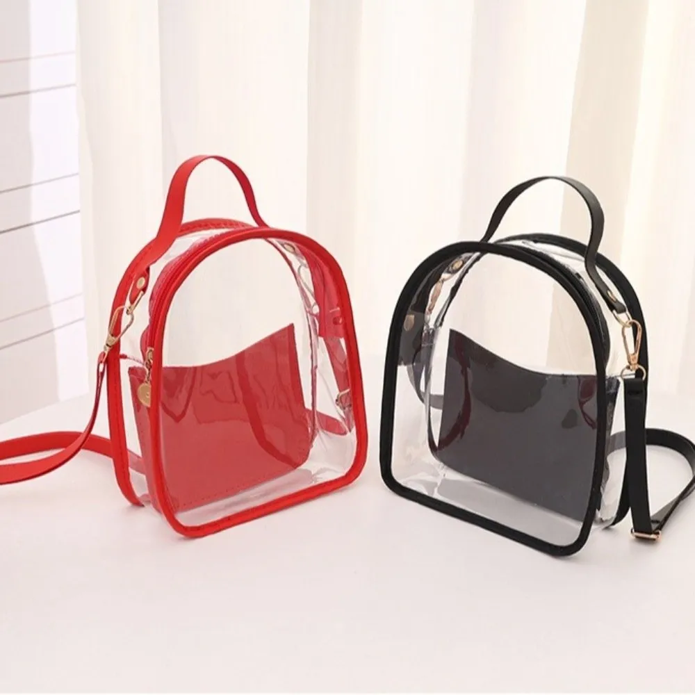 Fashion PVC Transparent Backpack Waterproof with Small Bag Jelly Shoulder Bag Transparent Zipper Crossbody Bag Unisex