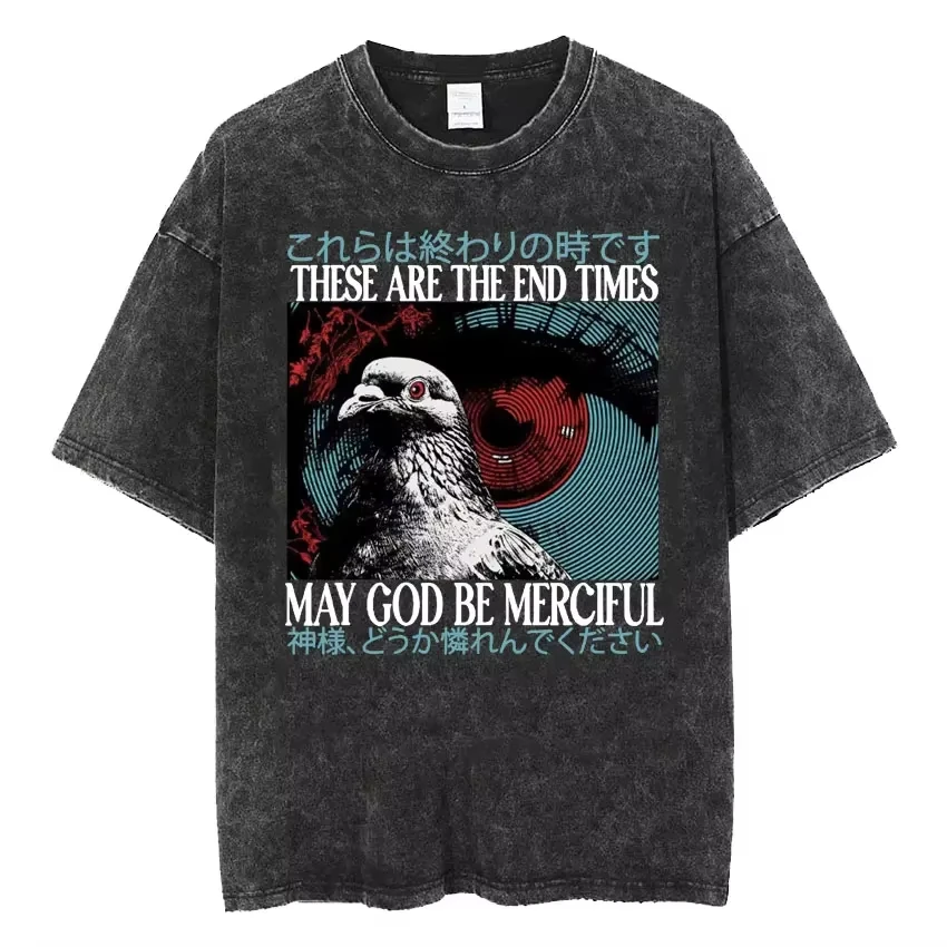 للجنسين موضة Harajuku غسلها تي شيرت الرجال المتضخم بلايز تي شيرت الشارع الشهير اليابانية خمر مضحك أنا وحده حمامة ميمي تي شيرت