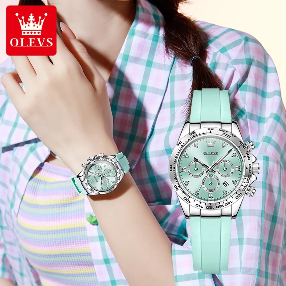 OLEVS Top Brand Women's Watches Comfortable Silicone Strap Original Quartz Wristwatch for Lady Waterproof Luminous Chronograph