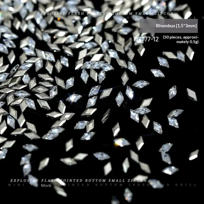 

50Pcs Colorful Rhombus Nail Charms Snowflake Nail Rhinestone Flat Bottom Stereoscopic Nail Decor DIY Accessories