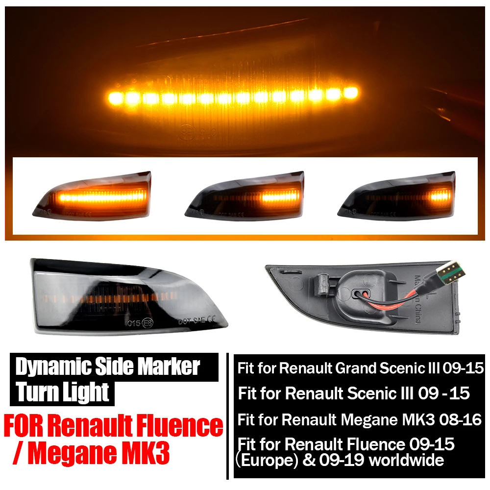LED Dynamic Turn Signal Mirror Sequential Indicator Light For Renault Megane MK3 Laguna III X91 Scenic Fluence Latitude Safrane