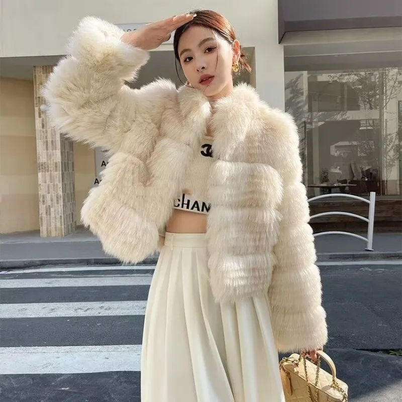Sunset Sweet Wine 2025 Autumn/Winter New Collection Winter Fox Hair Strips Leather Coat Women Style Stylish Short Style Popular