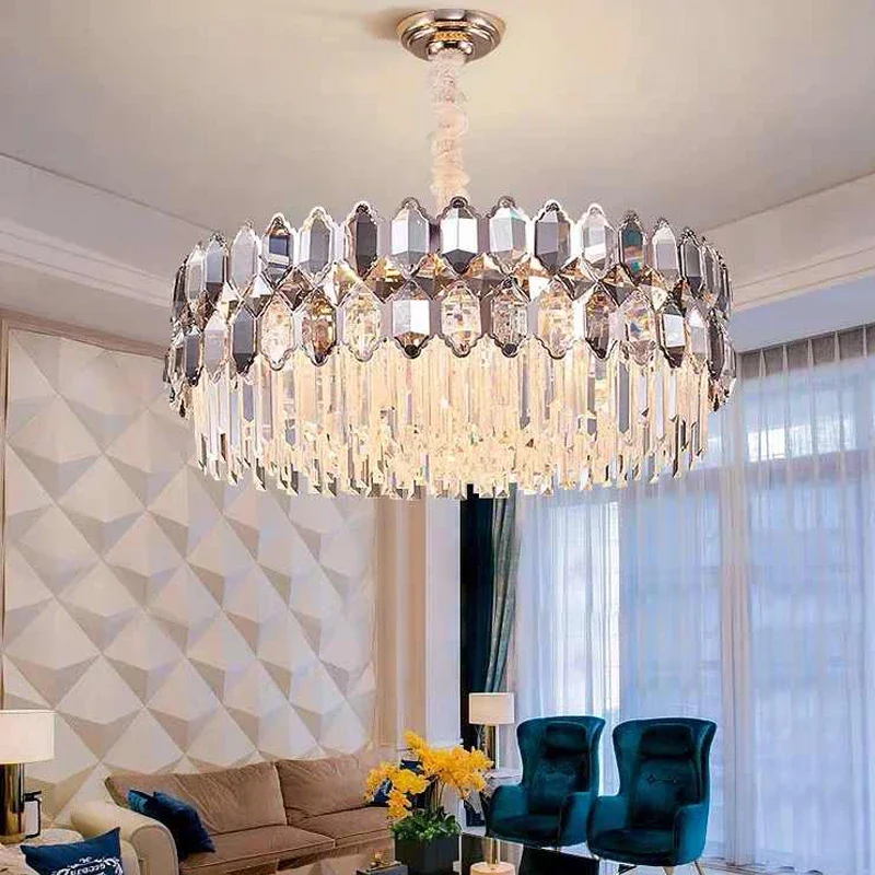 REVEN Luxury Crystal Chrome Ceiling Light Designer Adjustable Luster Dimmable Chandelier Modern