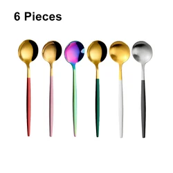 6 Pieces Stainless Steel Coffee Spoon Colorful Stiring Teaspoons Ice Cream Cake Dessert Spoon Set Sliver Tableware Party Cutlery