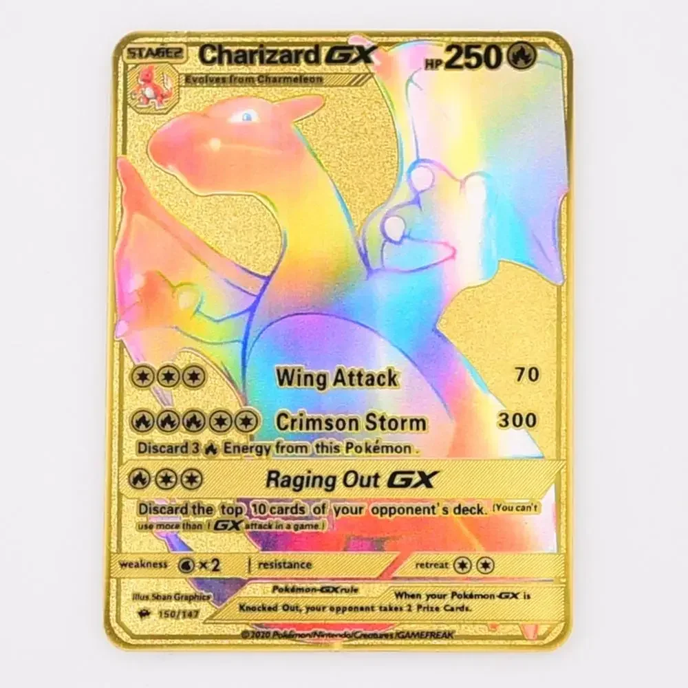 2024 Pokemon English Metal Card Anime Pikachu Charizard Mewtwo Blastoise Vmax Shiny Letters Game Collection Card Kids Toy Gifts