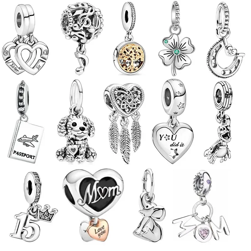 

Original 925 Silver Plated Hot Sale Heart Family Dangle Mom Daughter Charms Beads for Pandora Bracelet DIY Jewelry Women Gift