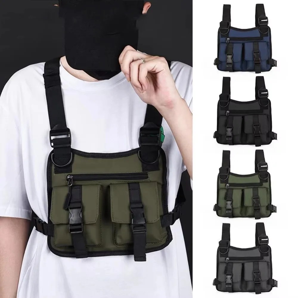 

High Quality Multi-pockets Running Vest Backpacks Fashion Unisex Hip Hop Streetwear Portable Adjustable Chest Bag Cycling