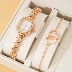 Fashion Casual Elegant Women Watch Luxury Brand Heart Bracelets Sets Diamond Inlaid Quartz Dress Wristwatch for Ladies Gifts