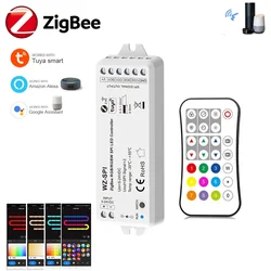 Tuya Zigbee SPI Controller LED Dimmer 5V 12V 24V WS2811 WS2812B SK6812 RGB/RGBW Luce LED indirizzabile App Tuya per Alexa Google