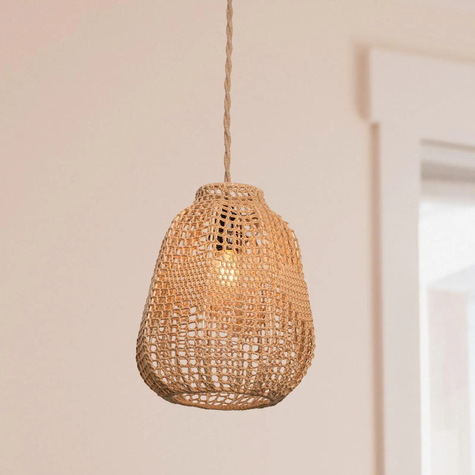 

Weave Rope Lampshade Handmade Creative Chandelier Cover Ceiling Lantern Cover for Bedroom Home Kitchen Dining Room Living Room