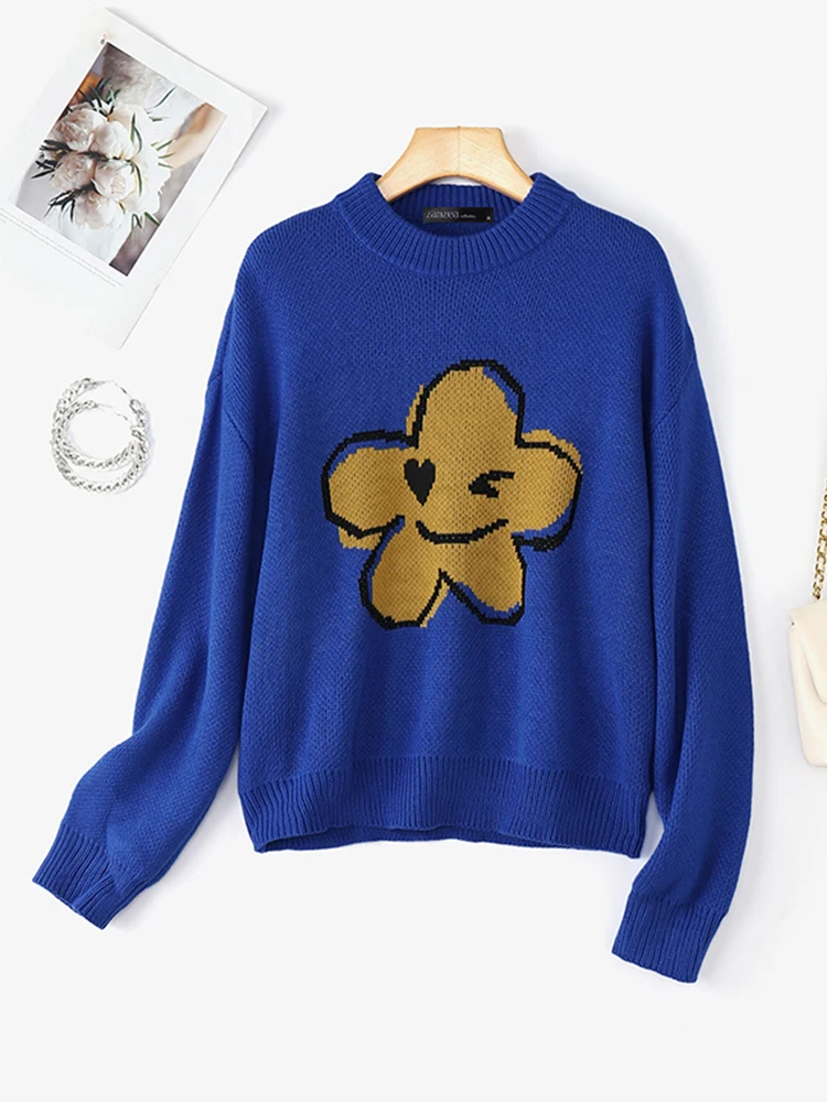 เสื้อสเวตเตอร์พิมพ์ลายฤดูใบไม้ร่วง ZANZEA ปี 2025 เสื้อสเวตเตอร์ผู้หญิงแบบสวม คอทรงโอ แขนยาว เสื้อสเวตเตอร์ฤดูหนาวลำลอง สไตล์สตรีทแวร์ ทรงโอเวอร์ไซส์