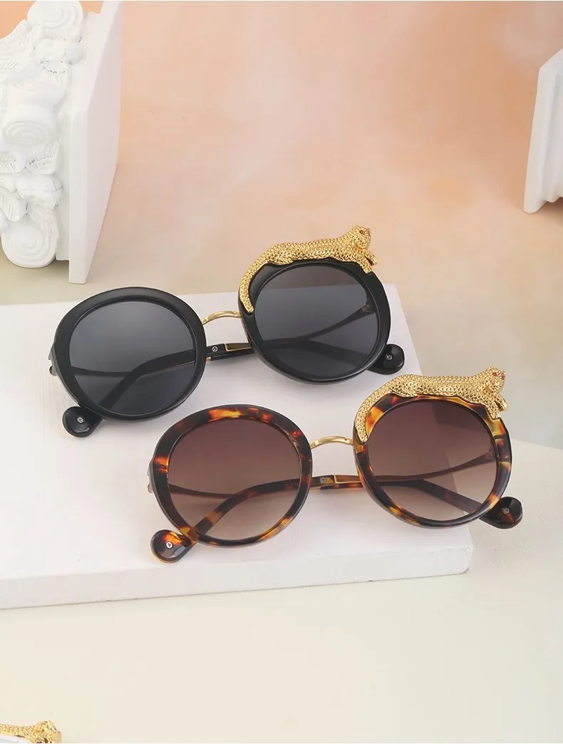 Übergroße Runde Sonnenbrille für Damen 2026 Luxusmarke Mode Kristall Leopardenkopf Sonnenbrillen Retro Anti-Blaulicht-Brillen – Detail 9