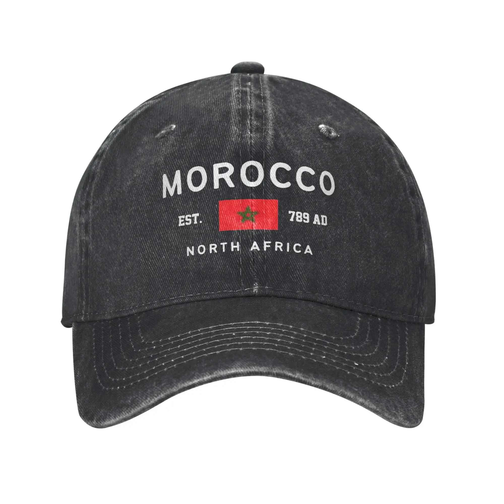 White EST 789 Morocco North Afric Personalized Retro Cowboy Washed Baseball Caps Mens Denim Sun Hat Womens Camping Peaked Cap