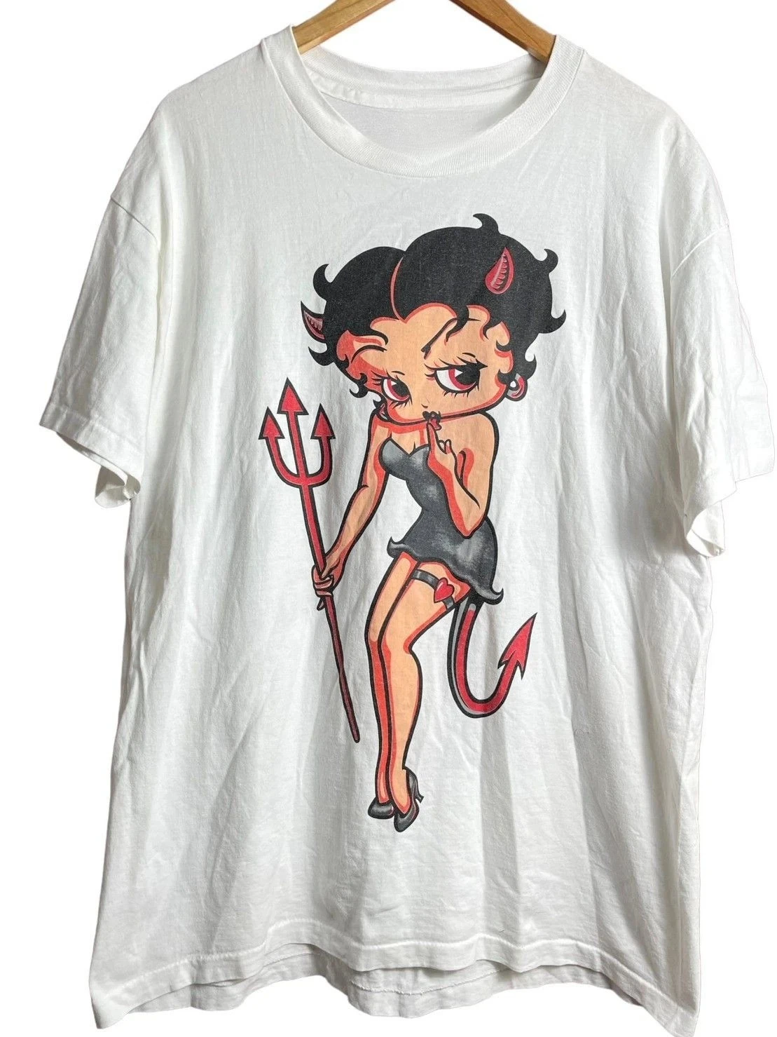 Camiseta unisex vintage Betty Boop Devil Basic blanca de manga corta, reimpresión de ropa urbana