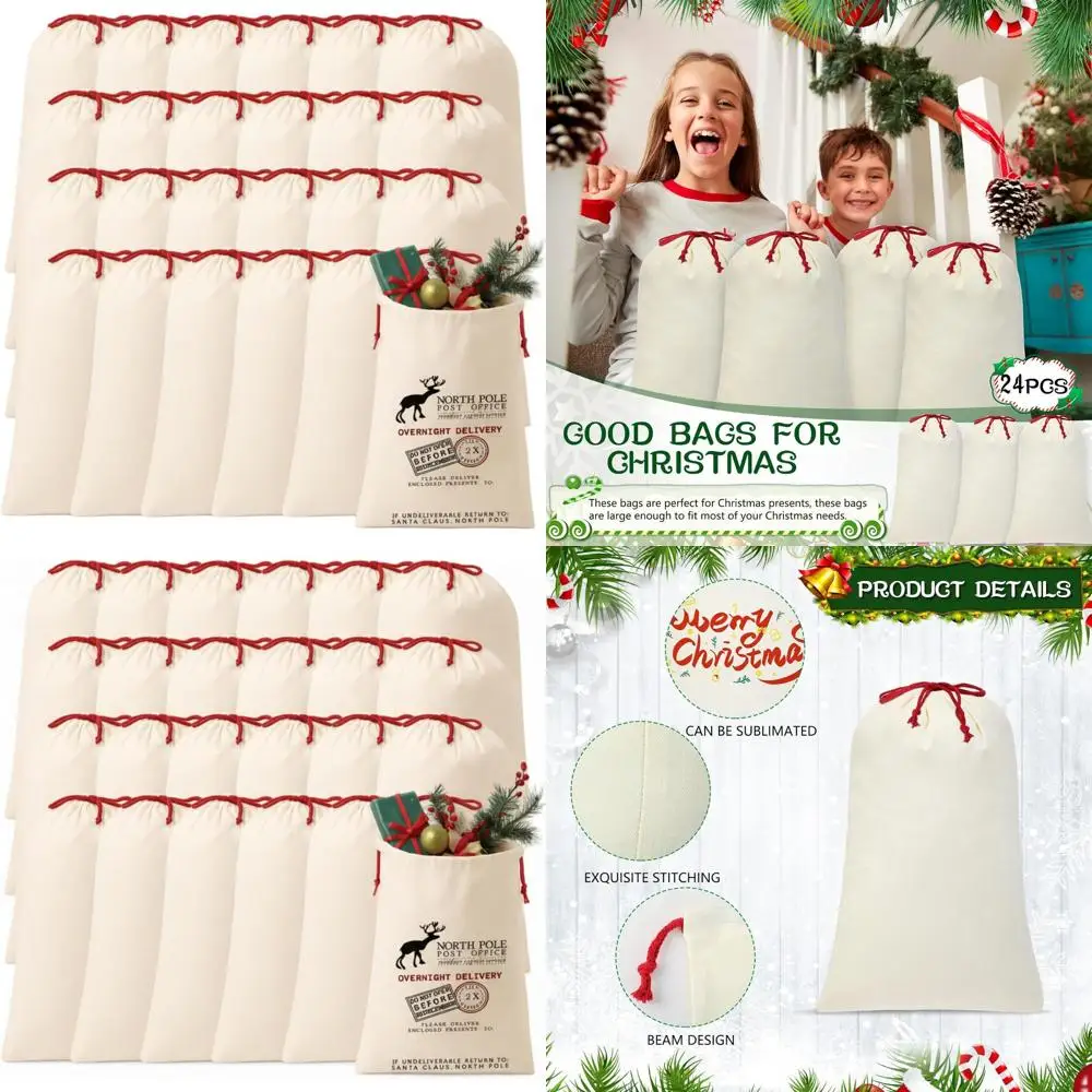 

Large Cotton Canvas Drawstring Christmas Sacks, Reusable 24-Pack Santa Bags for DIY Holiday Gifts and Parties