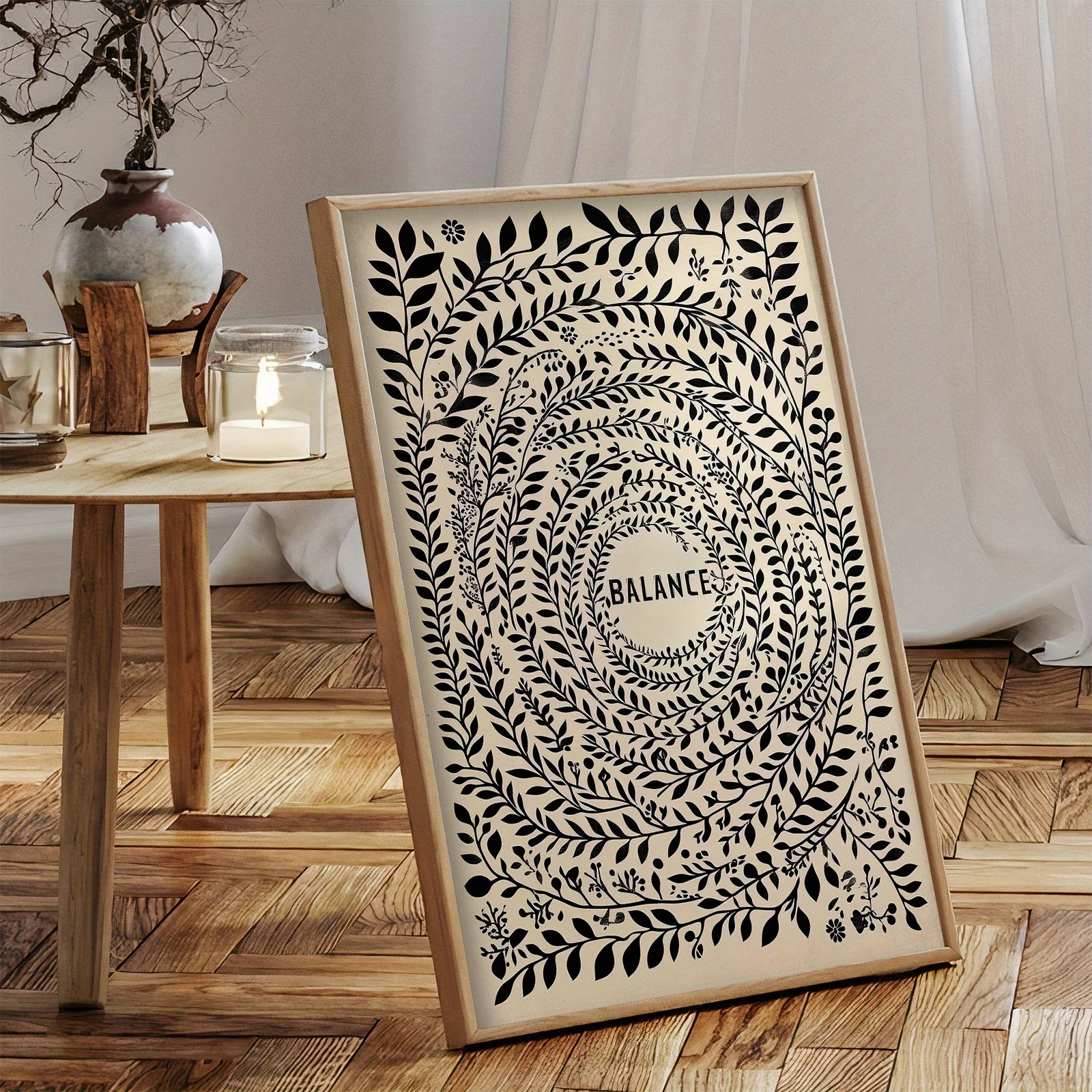 

2D/Flat Retro Balance Motivational Canvas Wall Art, Unframed Minimalist Inspirational Poster for Living Room and Bedroom Decor