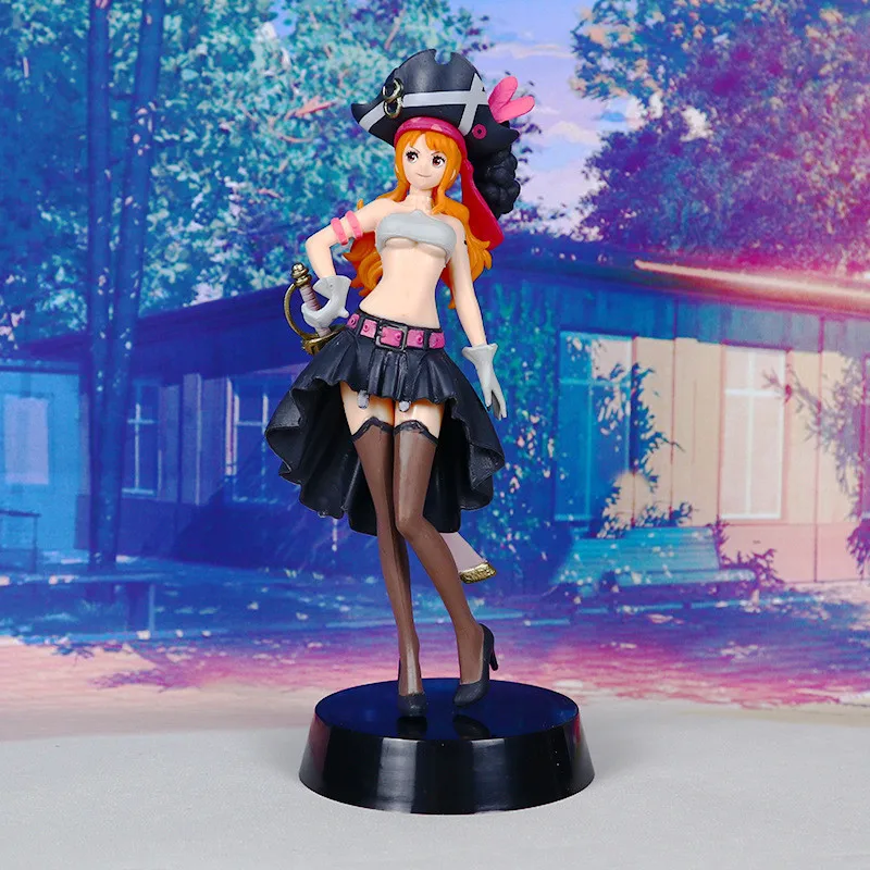 Figura de acción del Anime One Piece Nami Black Clothes, modelo coleccionable de PVC de 19CM, película de una pieza, regalo para niños