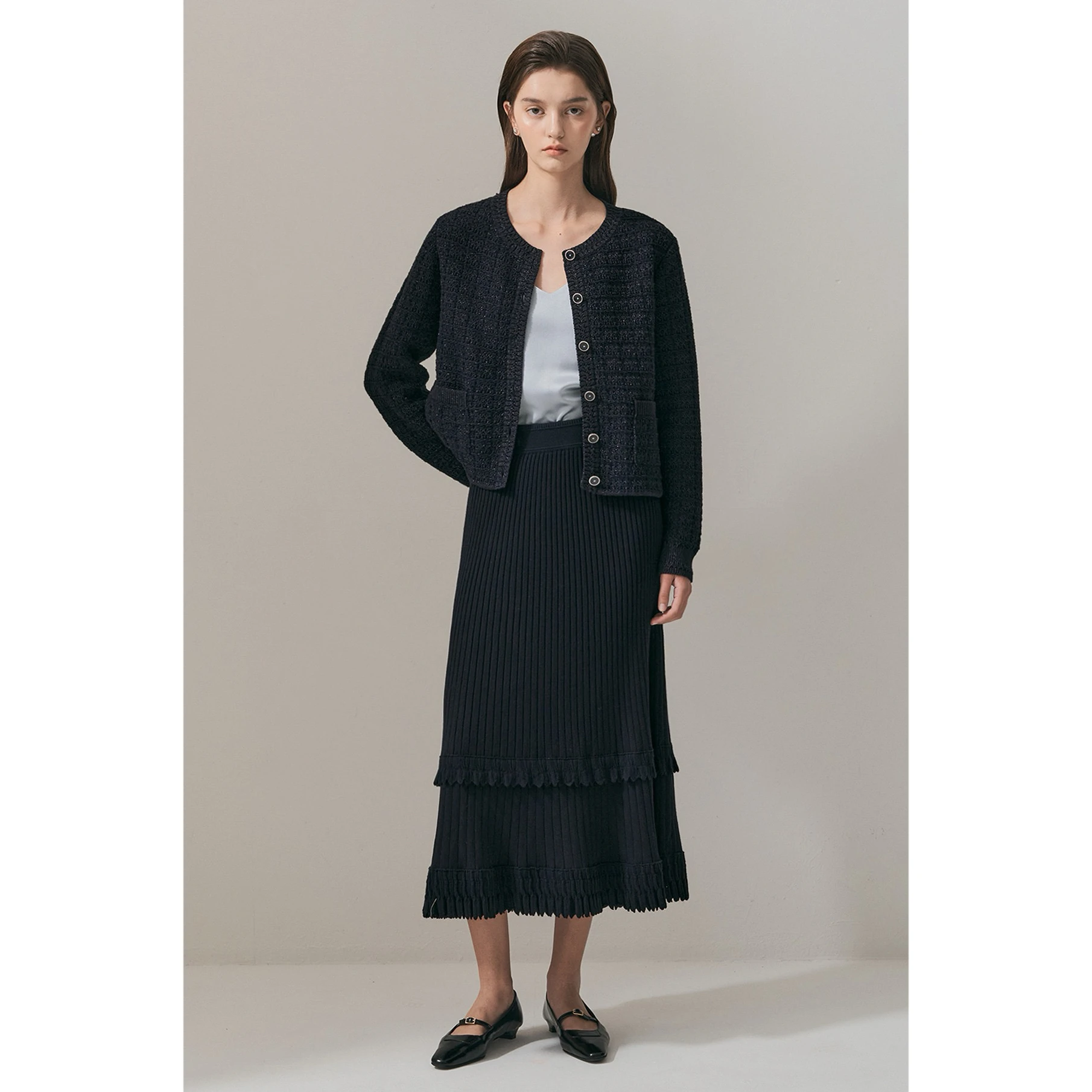 Elegant round Neck Knitted Jacket Lemon Cheese MIN26 Autumn Versatile Hook Flower Texture Slimming Short Outerwear for Women