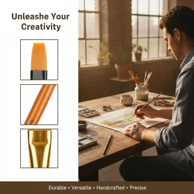 10‑Piece Orange‑Handle Nylon Brush Set, Multifunctional Painting Brushes with Canvas Bag for Watercolor Acrylic Oil Painting