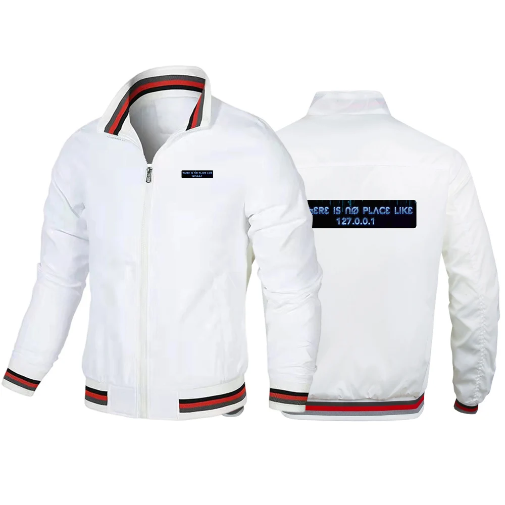 IP Address Graphic 2025 Spring Autumn Men There Is No Place Like 127.0.0.1 Striped Zipper Jacket Fashion Casual Sports Coat