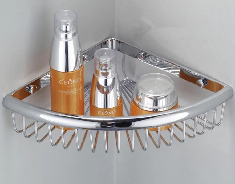 Wall Mounted Polished Chrome Brass Shower Corner Shelf Bathroom Basket Holder Shampoo Storage Shelf Rack Dba512 image 3