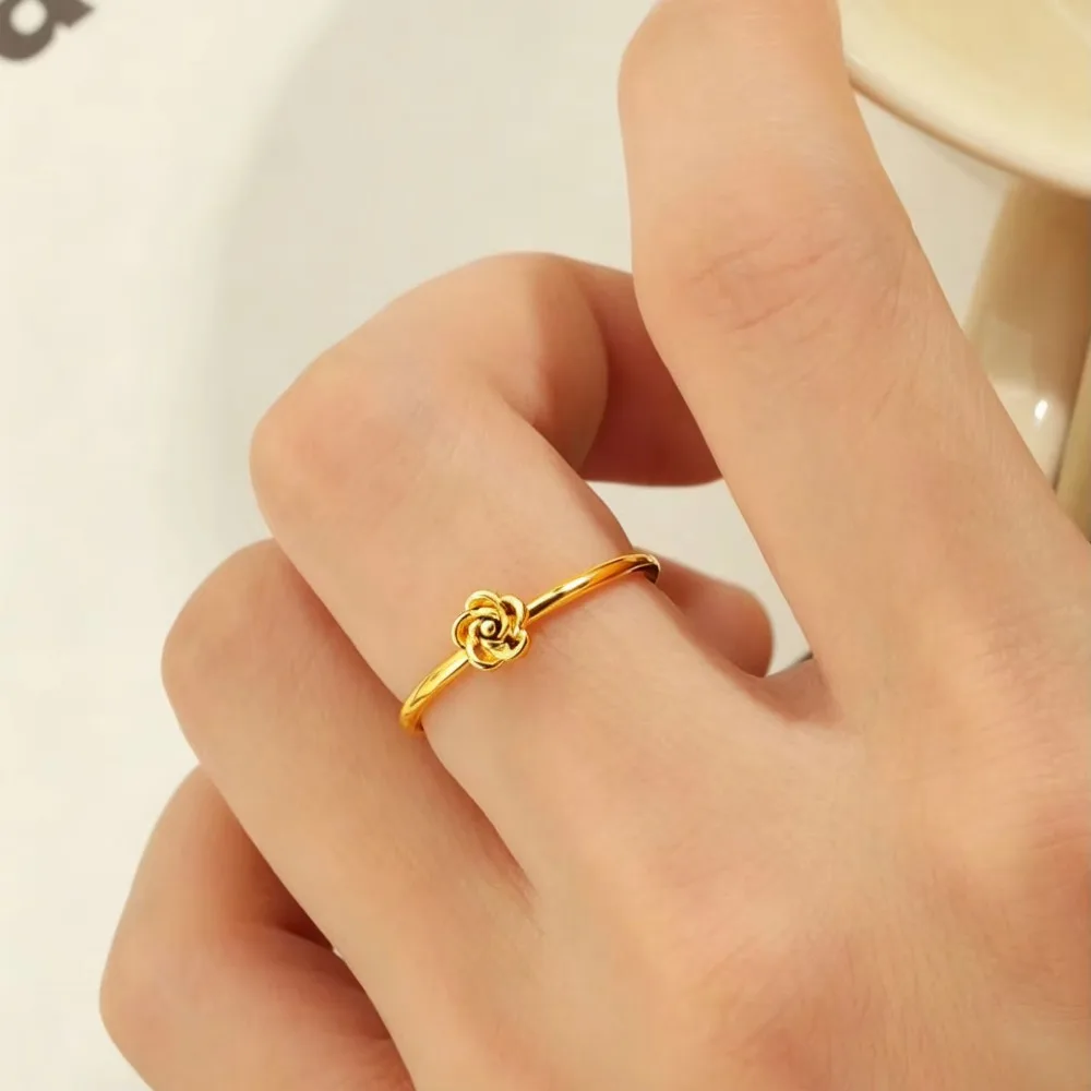 Women Simple Luster Rose Flower Rings New Fashion Couple Finger Rings Romantic Gift Jewelry
