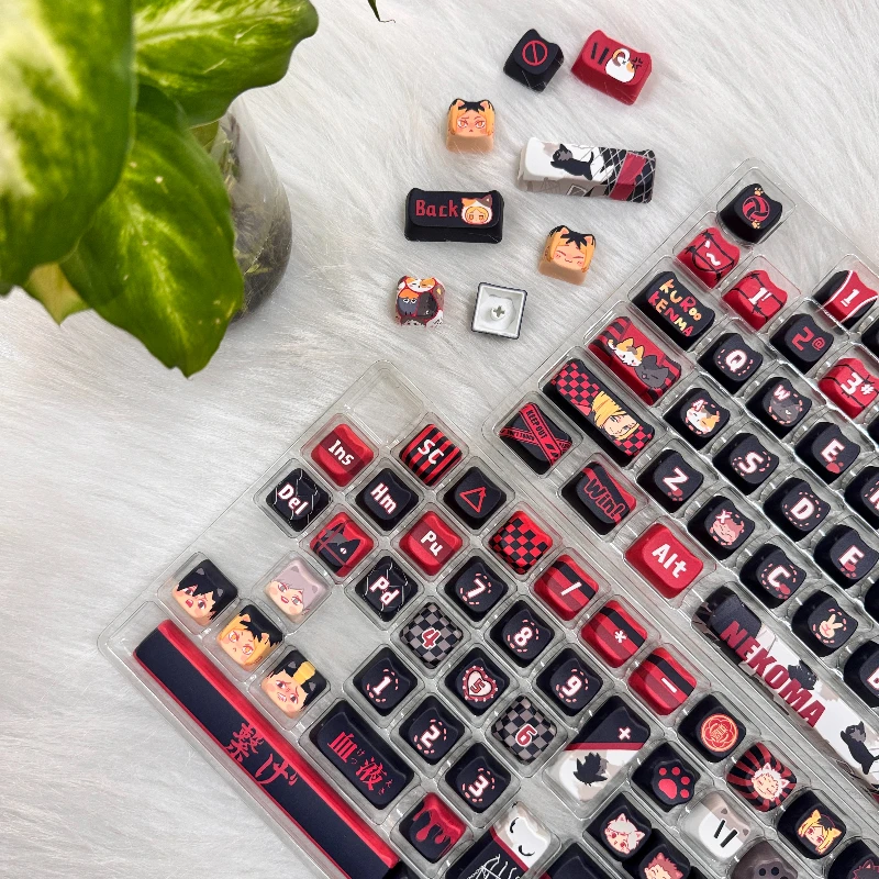 

The Dumpster Battle Themed Volleyball Keycaps Set PBT Sublimation Custom Cat Head MOA Profile Keycaps for Mechanical Keyboard