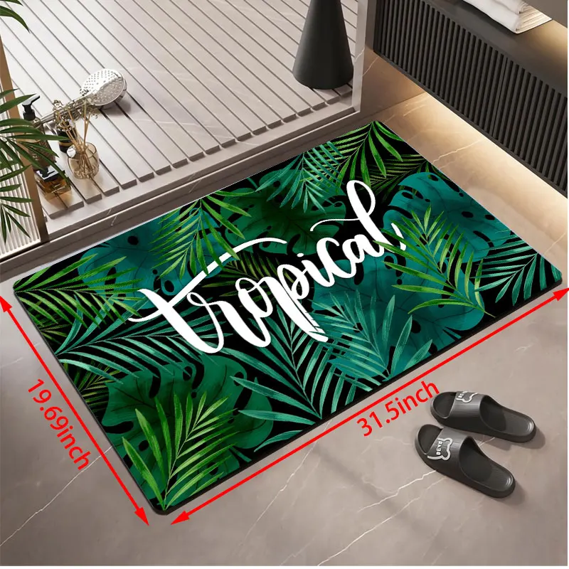 

Green Leaf Pattern Bathroom Anti-Slip Mat Water Absorbent Silicon Dinosaur Floor Rug for Entrance Kitchen Ideal Home Decor