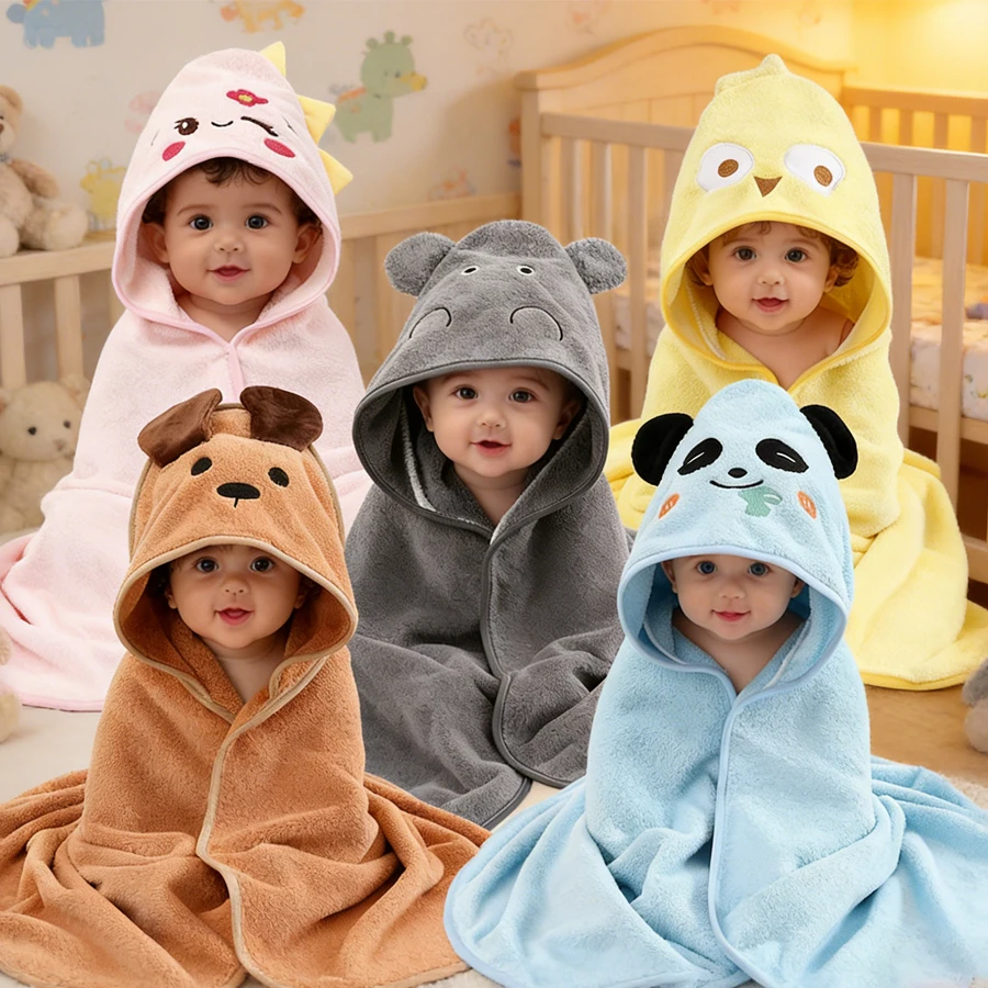 

Детское банное полотенце из кораллового флиса, детское банное полотенце, детское банное полотенце, 31,5* 31,5 дюйма, изготовлен из суперабсорбентного полиэстера, теплый и дышащий, детский дизайн с мультяшным животным для домашнего и наружного использовани