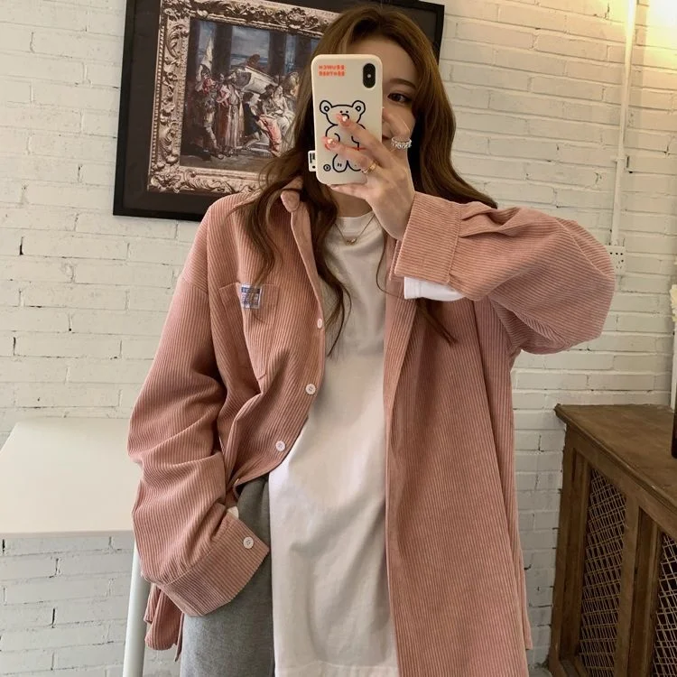 Design Sense Corduroy for Women 2023 Vintage Style Loose Long Sleeved Shirt Jacket Vintage Clothes Top Women Shirts & Blouses