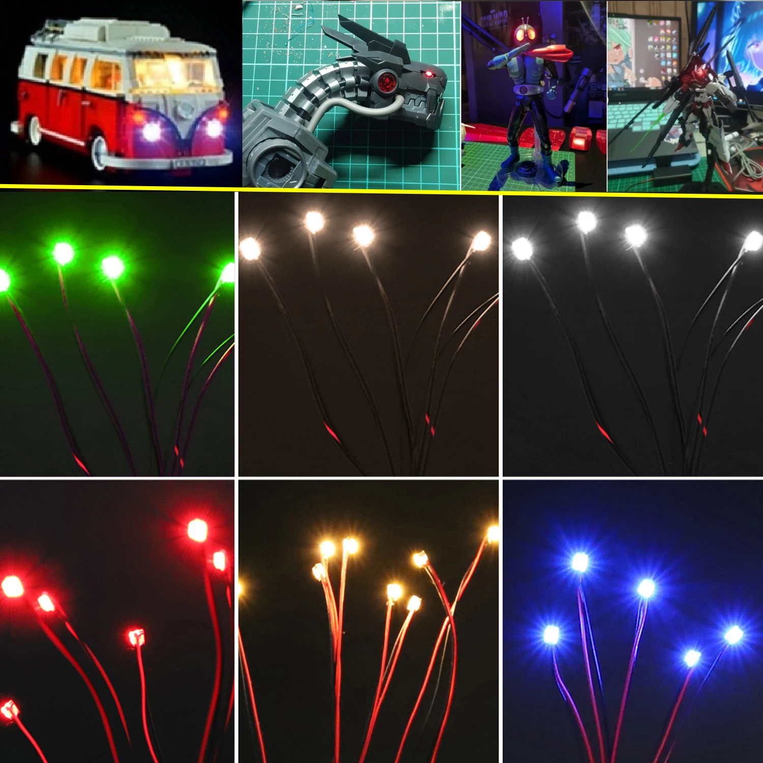 20 piezas Mini Chips de lámpara LED de modelado Diy 2,2-3V presoldados 0402 0603 0805 1206 20-30cm lámpara de alambre Litz ferrocarril/coches/Gun-dam/Decoración