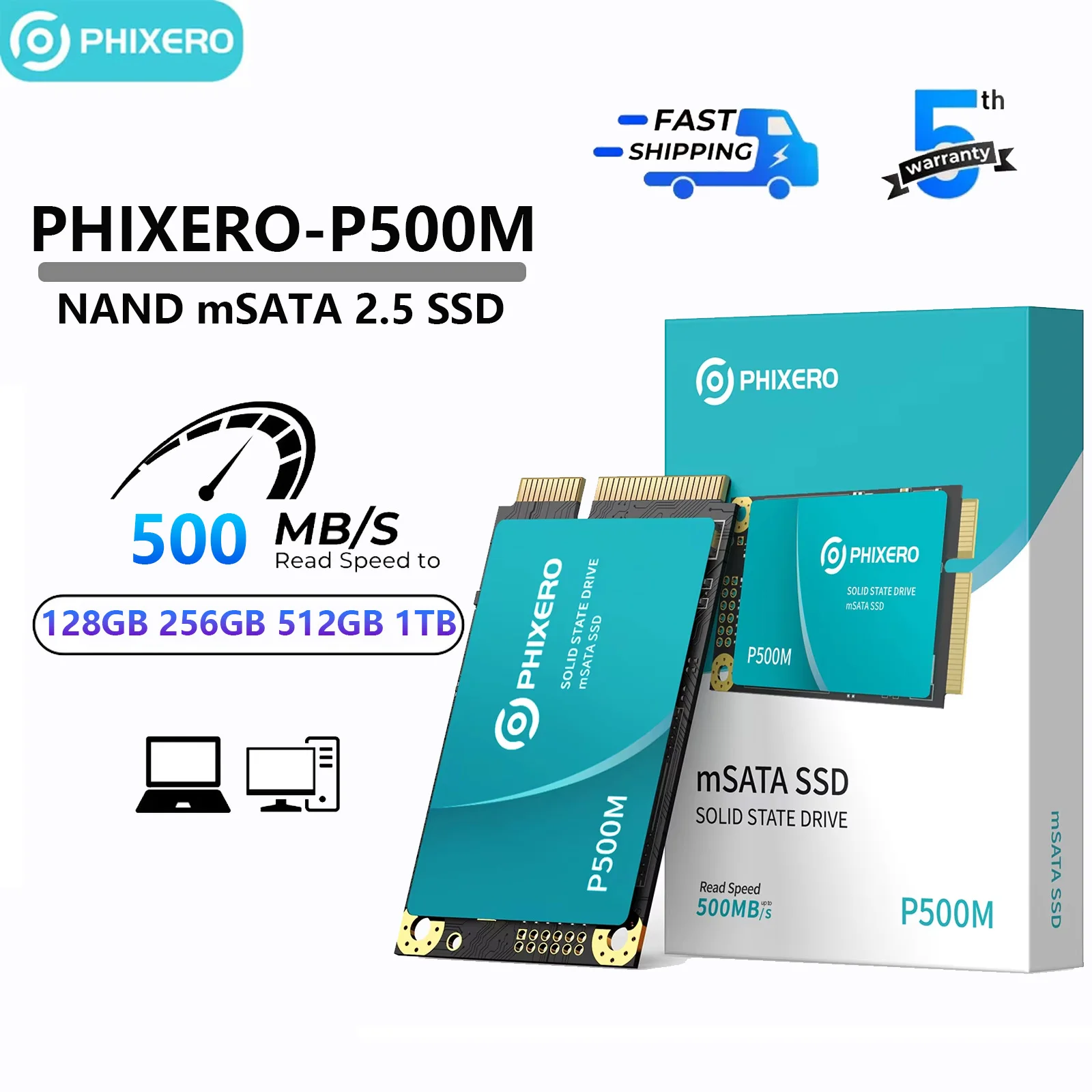 PHIXERO P500M SATA III SSD 2.5” Internal Solid State Drive 3D NAND 128GB 256GB Hdd 1TB SSD 500MB/S for Laptop Desktop PC S500PRO