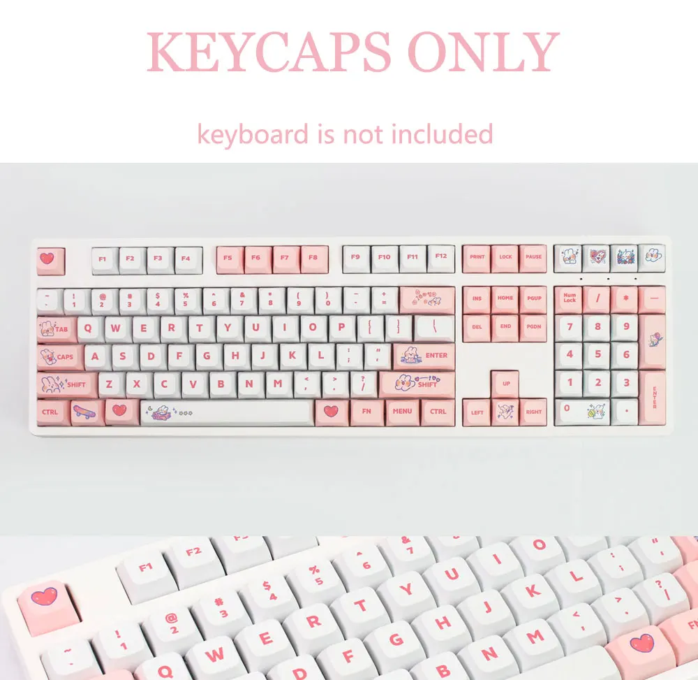 Imagem -05 - Chaves Conjunto Pbt Bonito Coelho Vapor Rosa Keycaps para Teclado de Jogo Mecânico Personalizado mx Switche Sye-sub Xda Perfil Chave Cap 129