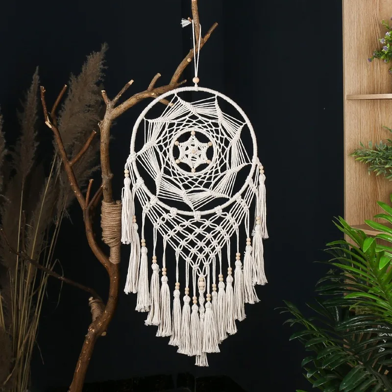 Nordic Ins Style Handwoven Wall Hanging Living Room Bedroom Fringe Decor Bohemian Star Shape Tapestry Cotton Hanging Decoration