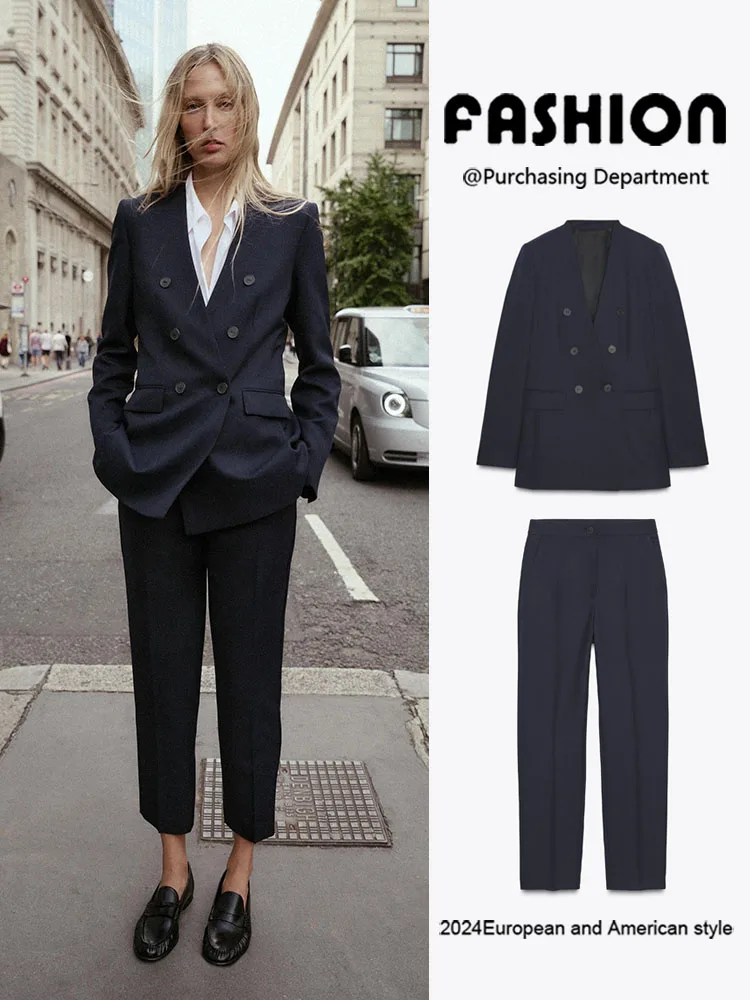 

New Autumn Women's Turn-down Collar Suit Jaet Casual Pants Set Comfortable Breathable Ethnic Sle Stage Performance Wear