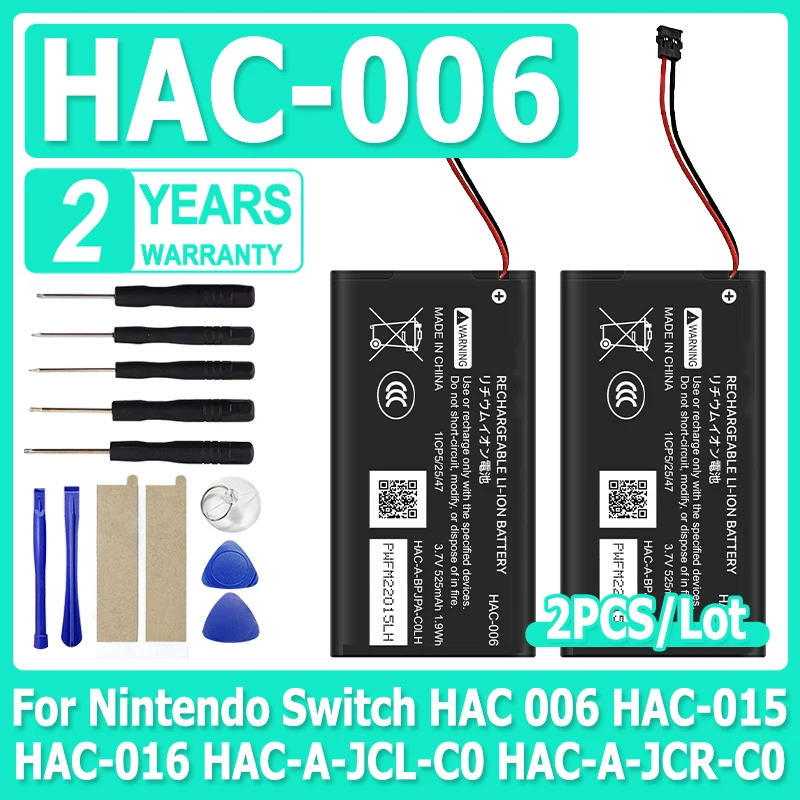 2pcs/lot HAC-006 HAC006 525mAh Battery for Nintendo Switch HAC 006 HAC-015 HAC-016 HAC-A-JCL-C0 HAC-A-JCR-C0 Switch NS Joy-Con