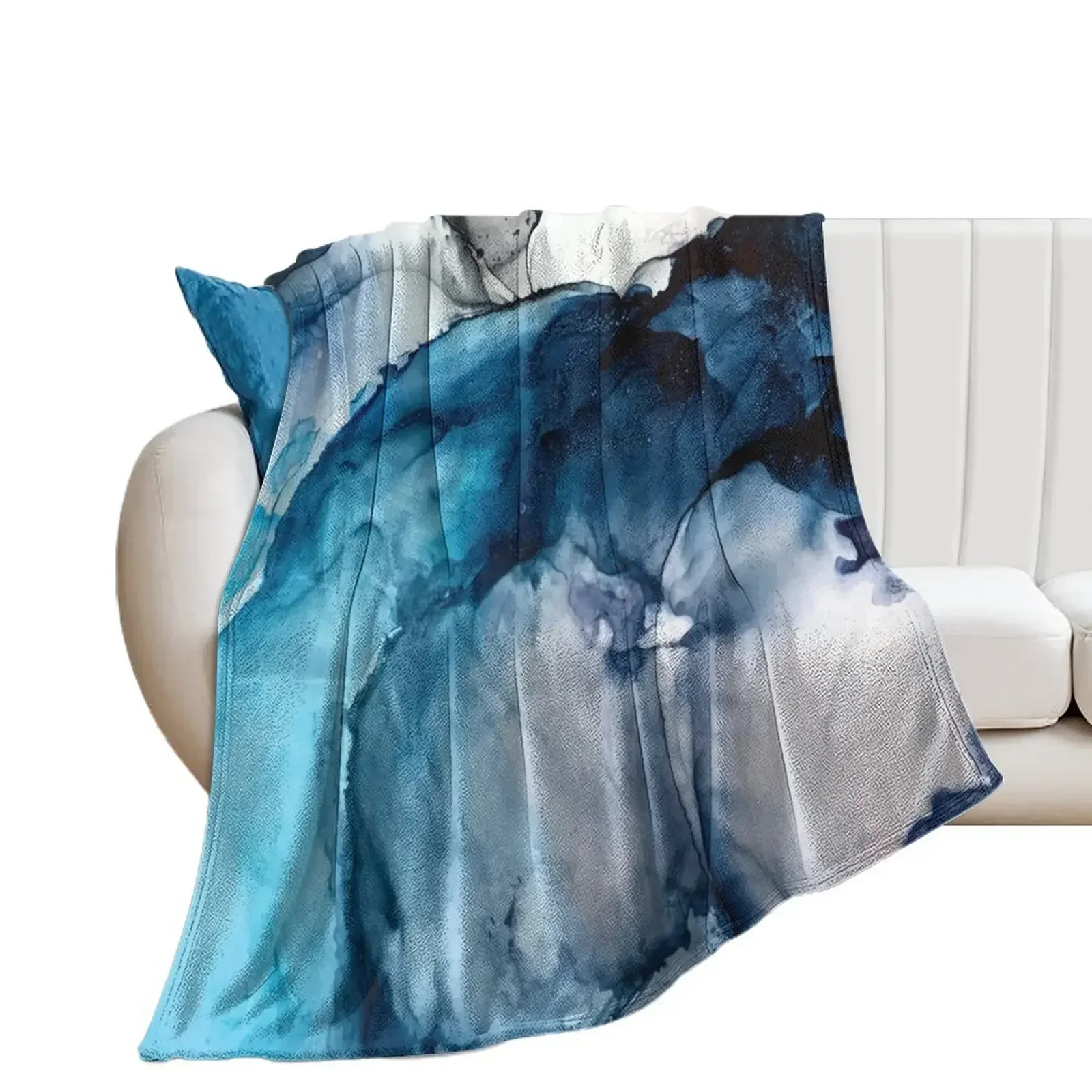 White Sand Blue Sea - alcohol ink painting Throw Blanket Blankets For Baby blankets and throws Thin Blankets