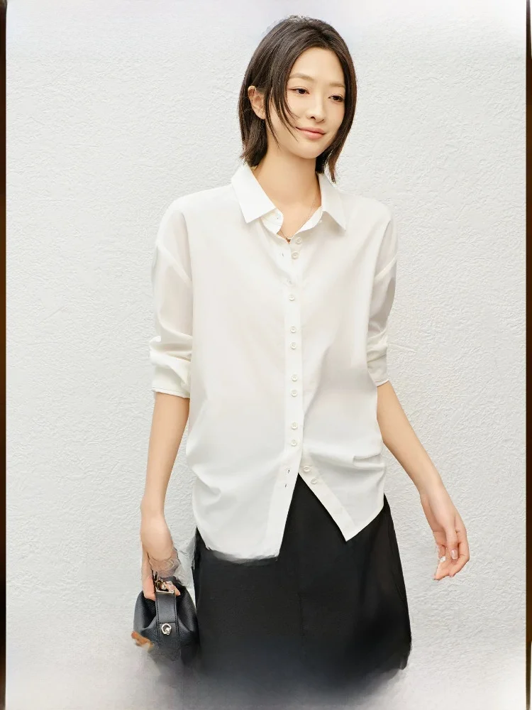 

Meiyang Cotton Modal Basic White irt Spring 2026 Loose Fit Long Sve Button up Women's Faion Versatile Everyday Wear
