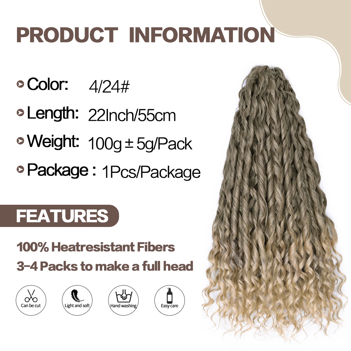 Jessica Hair-Extensions Capillaires Synthétiques Bouclées, Deep Wavy Twist, Crochet Braids, Haute Température, 22"