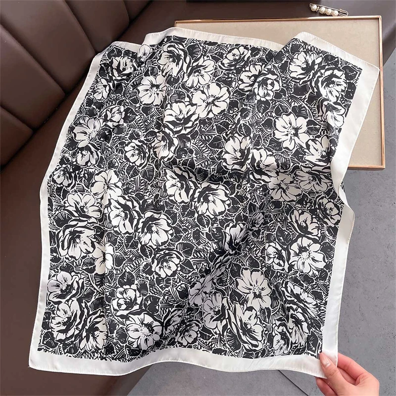 70cm 꽃무늬 프린트 스퀘어 스카프 - 여성을 위한 경량 실크 패션 액세서리, 우아한 목 머리 랩 쇼